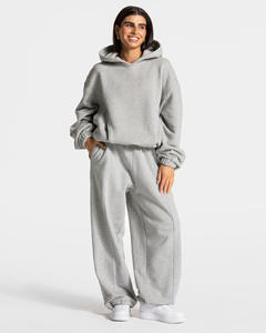 Pantalones Deportivos de 2 Piezas con Capucha para Mujer, Personalizados con Logotipo OEM, Casuales, de Invierno, Resistentes al Viento, de Felpa de Algodón/Spandex, con Cierre de Cordón - Product Image 1