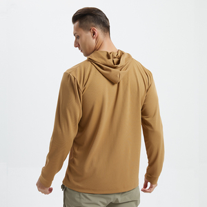 T-shirt à capuche noir pour homme, manches longues, polyester respirant, couleur unie, coupe classique, vêtements pour toutes les saisons - Product Image 5