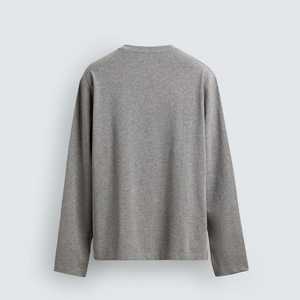 Camiseta de Manga Larga Informal para Hombre, Color Gris Jaspeado, Tejido |   Camiseta Básica de Cuello Redondo 100% Algodón |   OEM/ODM Venta al por Mayor en Blanco |   Antipilling - Product Image 2