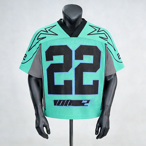 Maillot de football américain rétro en maille à col en V, coupe ample et courte, style streetwear, personnalisable, maillot de basketball sportif en maille - Product Image 2