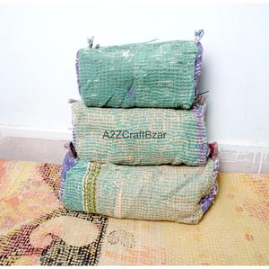 Vintage Tassel Pattern Cotton Kantha Fabric Cosmetic Pouch Zipper Closure Soft Handle Large Capacity Eco-Friendly Fashion Style - Product Image 1