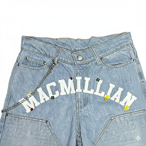 Custom Graphic Denim Shorts Men's Loose Fit Streetwear with Raw Hem and Metal <b>Chain</b> Accessory Heavyweight Cotton <b>Jean</b> Shorts - Product Image 3