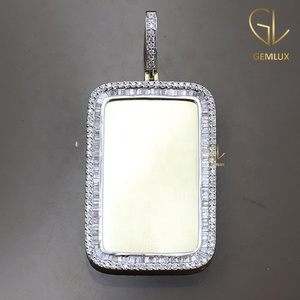925 argent Double rangée Baguette et coupe ronde Moissanite diamant Rectangle mémoire image pendentif à breloque pour hommes femmes - Product Image 2