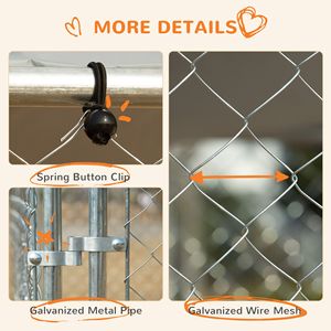 Recinto per Cani con Chiusura di Sicurezza 15FT X 15FT X 7.5FT, con Recinzione in Acciaio Zincato e Pareti Laterali in Rete per Giardino - Product Image 6
