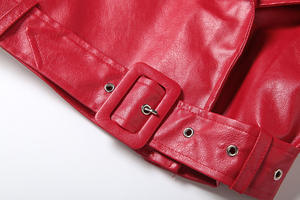 Veste de moto courte en cuir PU pour femme, veste bomber à fermeture éclair avec ceinture, manteau court à manches longues, automne/hiver - Product Image 3