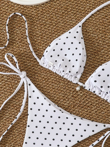 Ensemble de bikini sexy pour femme, uni, à bretelles croisées, triangle, séchage rapide, avec string, à nouer sur les côtés, deux pièces, extensible, pour la plage et les vacances - Product Image 4