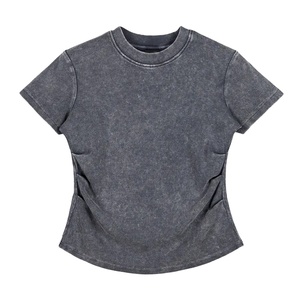 Camisetas de Mujer de Alta Calidad, 280GSM, Casuales, Lavado Ácido, 100% Algodón, Transpirables, Cintura Definida, Corte Ajustado, Cuello Redondo, Estilo Universitario - Product Image 1