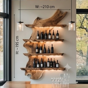 <b>Rustic</b> <b>Wood</b> Wall <b>Shelf</b> With 4 Natural <b>Shelves</b> For Wine Storage 210Cm Width 195Cm Height - Product Image 3