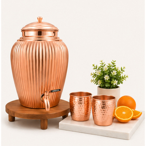 Distributeur d'eau artisanal en cuivre pur, design martelé élégant, réservoir de stockage d'eau ayurvédique avec robinet anti-fuite - Product Image 4