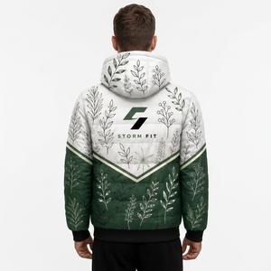 Veste matelassée à capuche pour homme, imprimé floral, coupe-vent, hiver, décontractée, fermeture éclair, 100% polyester, coupe classique - Product Image 3