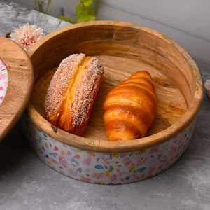 Pot de rangement en bois de style indien classique avec couvercle en bois, écologique, compatible lave-vaisselle, compatible tous types de cuisinières, diamètre 20 cm UO - Product Image 4