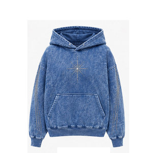 Sweat à capuche décontracté pour femme, délavé à l'acide, avec strass et logo frontal, idéal pour le streetwear et le quotidien, à prix raisonnable - Product Image 1