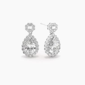 Boucles d'oreilles pendantes Minuetto en or massif 14 carats plaqué rhodium avec halo de diamants de laboratoire taille poire, certifiées IGI, bijoux de luxe raffinés - Product Image 6