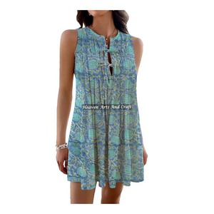 Vestido Boho de Verano para Mujer, Vestido Bohemio con Estampado Tribal Hippie Floral, Vestido Corto sin Mangas, Ropa de India y Pakistán - Product Image 3