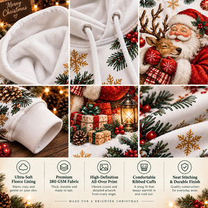 Sudadera navideña con capucha y estampado de renos de Santa Claus para hombre, forro polar de 380 g/m², informal, para invierno - Product Image 3