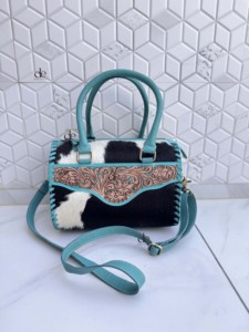 Unique Designer Hair-On Hide Cowhide Leather Speedy <b>Bag</b> Hand Tooled Leather Floral Carving Western <b>Shoulder</b> Purse For Women Use - Product Image 1