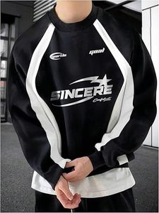 เสื้อสเวตเชิ้ตผู้ชายทรงโอเวอร์ไซส์ คอกลม แขนยาวแบบแร็กแลน ลายกราฟิก ทันสมัย - Product Image 2