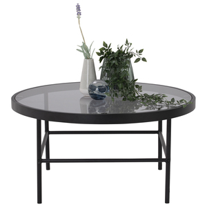 Mesa de Centro Moderna Premium con Tapa Redonda de Vidrio Templado y Base de Metal para Sala de Estar y Área de Espera de Oficina - Product Image 2