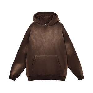 เสื้อฮู้ดดี้ผ้าฟลีซคอตตอน 100% สำหรับผู้ชาย ล้างสีแบบแอซิดวอช ดีไซน์วินเทจล่าสุด ขายส่ง บริการ OEM ระบายอากาศได้ดี - Product Image 5