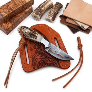 Couteau à dépecer Jexmoo personnalisé fait main en acier Damas cuivré, 9 pouces, à lame droite et pointe tombante, épaisseur 0,5 mm, manche en bois de cerf, étui en cuir - Product Image 5