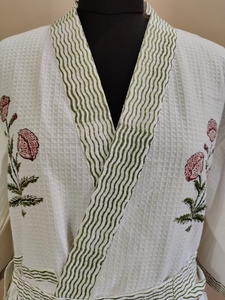 100% Cotton Luxury Soft Boho Casual <b>Bathrobe</b> Floral Hand Block Print <b>Waffle</b> Kimono Jaipur Spa Resort Hotel Robe Summer Wholesale - Product Image 2