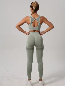 Women 2 Pcs Yoga Suit Keyhole Racerback Sports Bra and High Waist Scrunch Butt Seamless Leggings <b>Workout</b> Gym Matching Set - Product Image 6