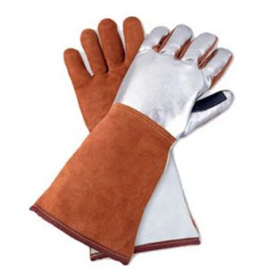 Aluminized Cowhide Split Leather Safety Gloves <b>Fire</b> Retardant Heat Resistant Welding Hand Protection Industrial and Household - Product Image 1