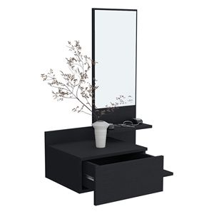 Vienna 23.6\" Wide 3-Tier Floating Mirror <b>Console</b> <b>Table</b> with Full Extension Drawer <b>Black</b>-Premium Product - Product Image 2