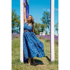 Robe en mousseline de soie à pois bleus Yale, coupe trapèze, taille empire, tissu respirant, taille XS - Product Image 5