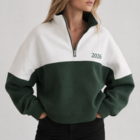 Sweat-shirt personnalisé pour femme, coupe oversize et courte, col demi-zip, avec empiècements color block et broderie, style vintage décontracté