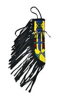 Étui à couteau en cuir fait main avec des perles, des franges noires et un motif géométrique, léger pour le camping et les activités de plein air