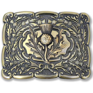 Hebilla de cinturón para kilt Piper - Latón inoxidable con diseño icónico de cardo, accesorios tradicionales escoceses para tartán de las Tierras Altas - Product Image 1