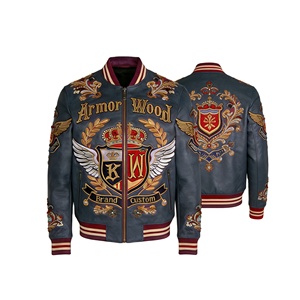 AEROSTRIDE INDUSTRIES Men's High Quality Vintage Wool Fleece Breathable Eco-Friendly Winter <b>Stand</b> Collar Varsity Jacket Front - Product Image 2
