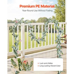 Ghirlanda Natalizia Realistica di 2,7 Metri con Foglie di Ulivo e Bacche, Decorazione Luminosa in PVC per Interni - Product Image 6