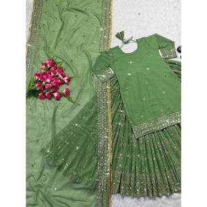 Ensemble de lehenga pour femmes de créateurs, pour les fêtes, avec un haut fantaisie, nouveau style - Product Image 2