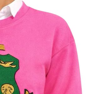 Sweat-shirt rose à col rond pour femme avec broderie verte, col blanc superposé, manches longues, pull décontracté pour sororité universitaire - Product Image 4