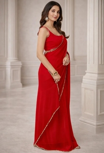 KV Traditional Solid Rayon Georgette <b>Saree</b> for Autumn Party Wear with Unstitched Blouse Wrinkle-Free Quick-Dry & Reversible - Product Image 6