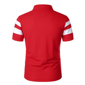 เสื้อเชิ้ตผู้ชายลายทางสีแดงขาว แขนสั้น คอปกติดกระดุม สั่งทำได้ ใส่ลำลองหรือเป็นทีม ผ้าโพลีเอสเตอร์ถัก ย้อมสีพื้น - Product Image 3