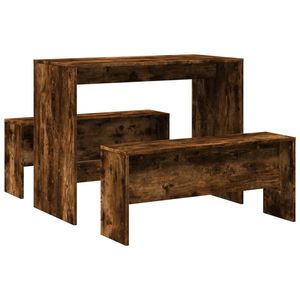 Tavolo da pranzo e panca in legno di rovere affumicato in 3 pezzi per la casa moderna - Product Image 6