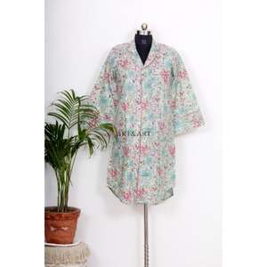 Chemisiers en coton élégants de style bohème pour femmes, chemisiers en coton faits à la main, imprimés de fleurs, robe chemise bohème, tenue de soirée, robe décontractée, chemisier en coton - Product Image 3