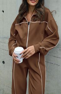Women's Two Piece Midweight Casual Tracksuit Fall 2026 Long Sleeve Zip Sweatshirt Loose Fit Drawstring Closure Jogger <b>Pants</b> Set - Product Image 4