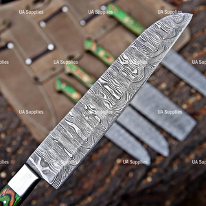 Hand Forged 5 Pcs Damascus Steel Full Tang Professional Kitchen Knives <b>Set</b> Multicolor Option Pakka Wood Handle & Leather Bag OEM - Product Image 6