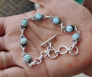 Natural Larimar <b>925</b> <b>Sterling</b> <b>Silver</b> Adjustable <b>Bracelet</b> Handmade Gemstone Jewelry Boho Designer <b>Bracelet</b> for Women Men Gift - Product Image 3