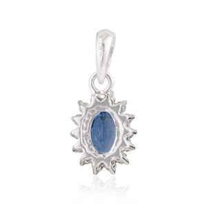 Prix de gros usine – Nouveautés bijoux : Pendentif en or blanc 14 carats pur avec saphir bleu et diamants en grappe - Product Image 6