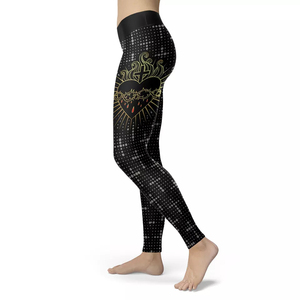 High Waist Full Length Yoga <b>Leggings</b> With Custom Pattern And Sacred Heart Design <b>Black</b> Spandex Polyester Four-Way Stretch Pants - Product Image 3