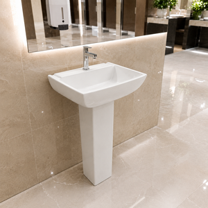 Plano <b>Set</b> Pedestal <b>Hand</b> <b>Wash</b> Basin Rectangle Single Hole Floor Mounted Minimalist Sink 9L Capacity Polished Finish NSF Drainer - Product Image 3