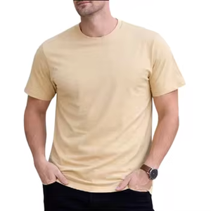 Camiseta de Manga Corta con Cuello Redondo para Hombre, Lisa, de Algodón/Fibra de Bambú, Corte Holgado, Color Sólido, Informal, Tejido de Punto Jersey, Digital - Product Image 1