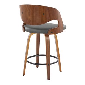 Pino 26 \ "Set moderno sgabello da Bar a altezza fissa in legno di noce 2 sgabelli da Bar in ecopelle in metallo nero - Product Image 4