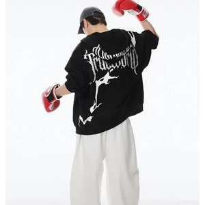 Sudadera con Capucha Extra Grande para Hombre, Estampado Blanco y Negro, Estilo Urbano Informal, Prenda de Otoño Transpirable, Tejida en Algodón - Product Image 6