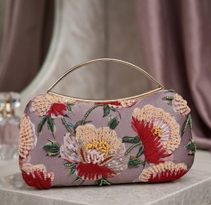 Boho Printed Embroidered Half Moon Pearl Clutch Bag Handmade Beaded Fashion Casual Purse <b>for</b> Festival Travel - Product Image 4